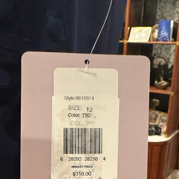 NWT JS Collections Illusion Lace Neck Mermaid Dress NEW Gown Navy Blue - Picture 8 of 13